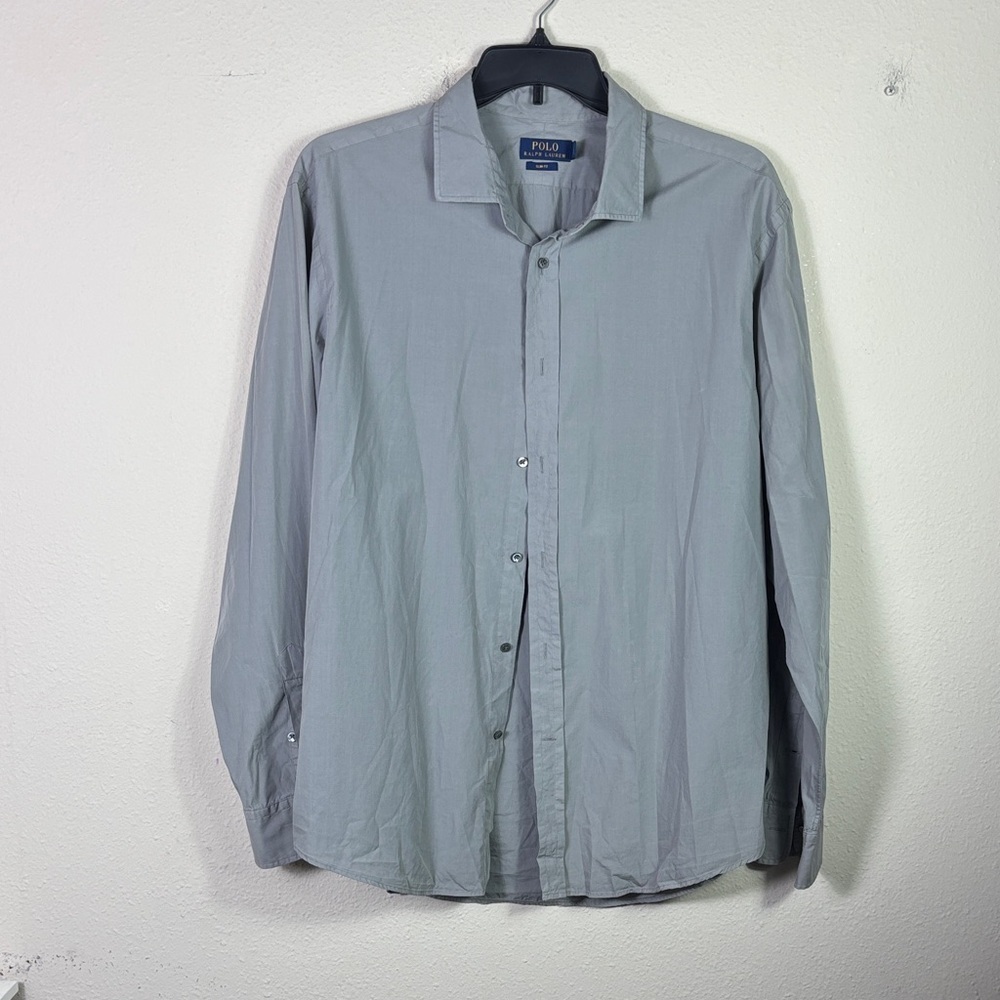 Polo Ralph Lauren Slim Fit Silk Blend Grey Button Down Long Sleeve Shirt Sz XXL